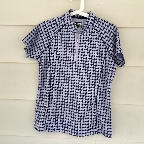 Izod houndstooth zipper front golf tennis sport shirt, medium. 0228 - Picture 1 of 10
